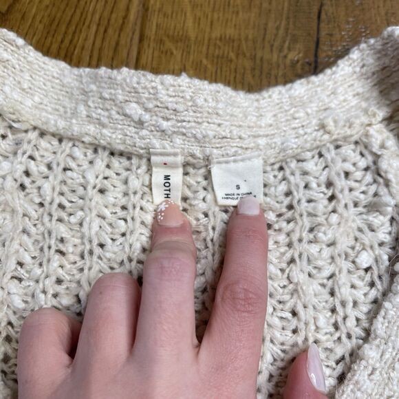 Anthropologie MOTH Women's Nubby Sweater Ivory V Neck Alpaca Wool Side Zip Sz S - Picture 2 of 6